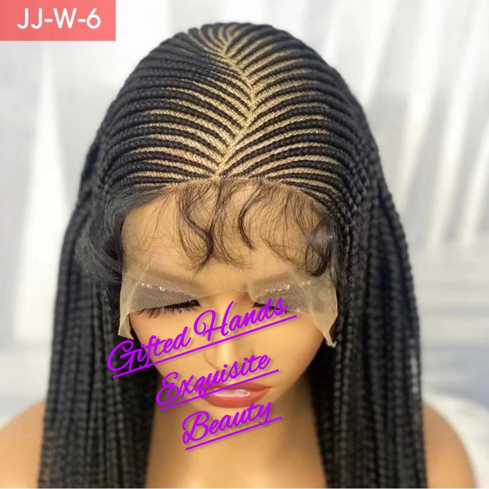 32 inches hand braided glueless wig. Natural color (Color 1B)